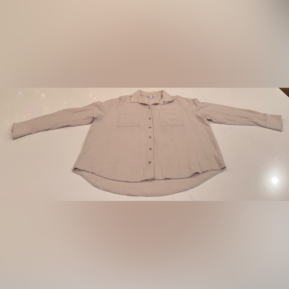 Old Navy Boyfriend Shirt | Large | Oatmeal - Picture 5 of 10